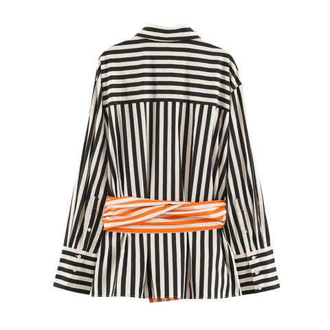 Confident Striped Sash Blouse