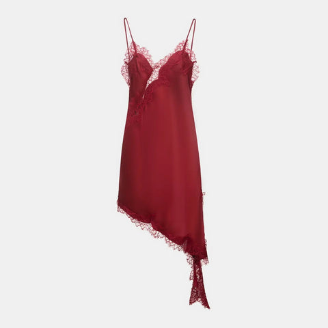 Divine Satin Asymmetric Lace Mini Dress