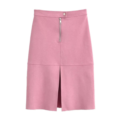 Elegant Suede Belted Skirt Set
