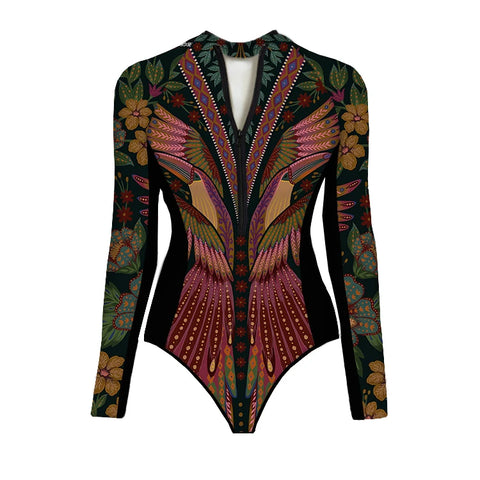 Wild Heart Printed Long-Sleeve One-Piece