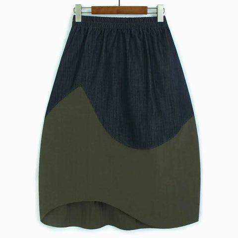 Grounded Color-Block Denim Skirt