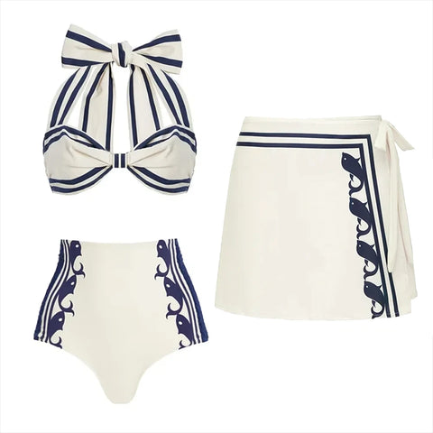Confident Striped Ruffle Bikini Set