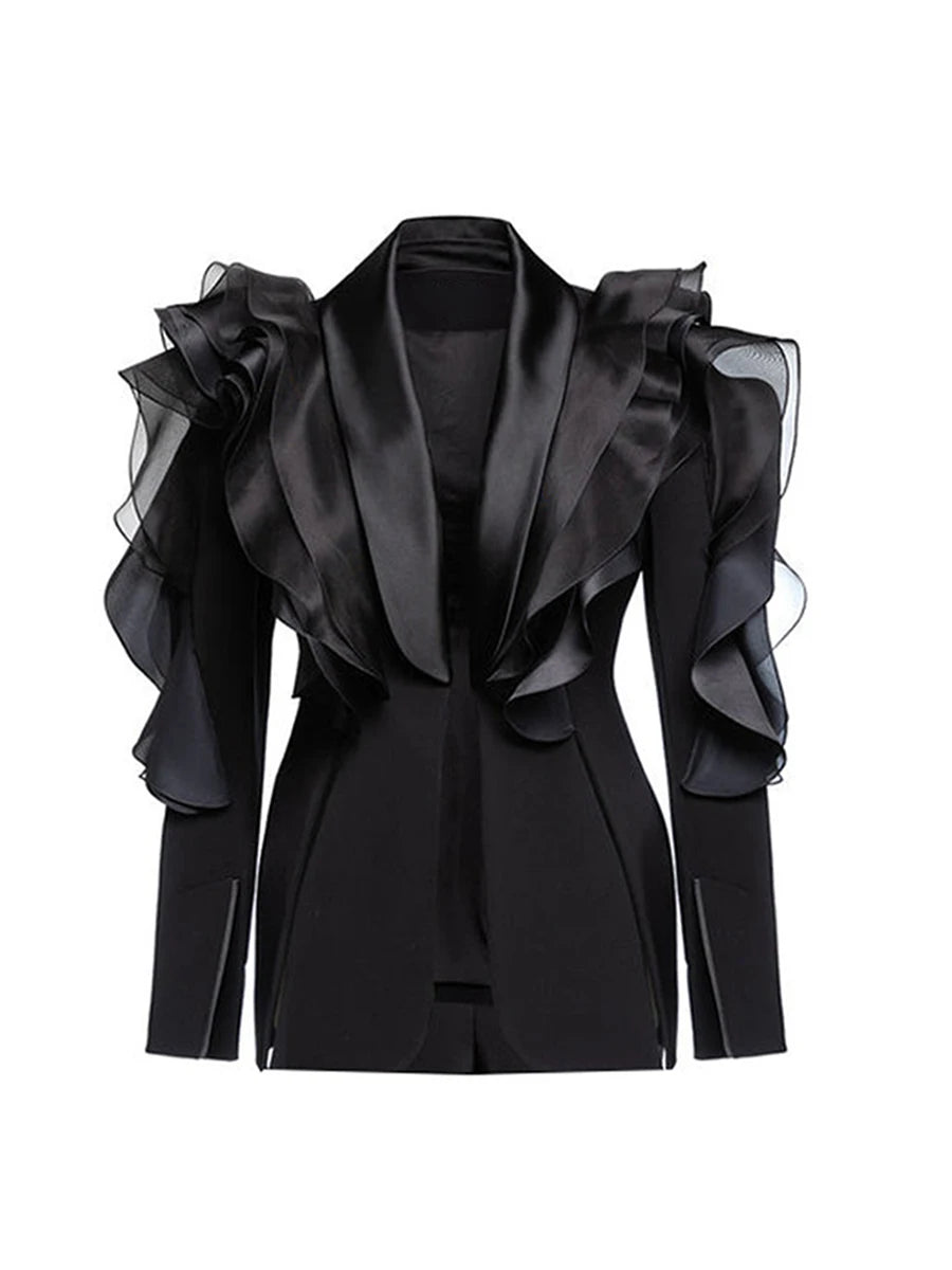 Audacious Ruffled Satin Blazer