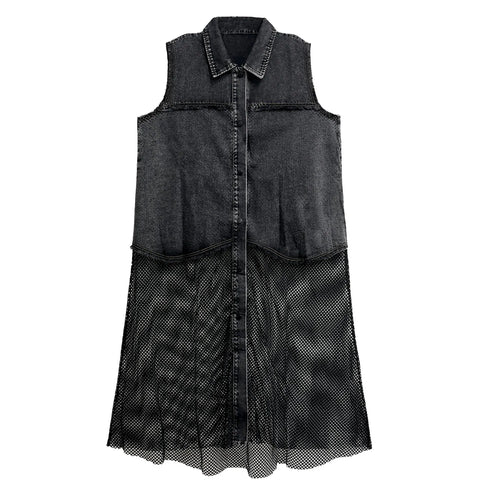 Unique Spliced Denim Maxi Dress