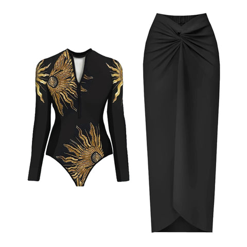 Wild Heart Printed Long-Sleeve One-Piece