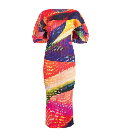 Vibrant Printed Pleated Maxi Dress