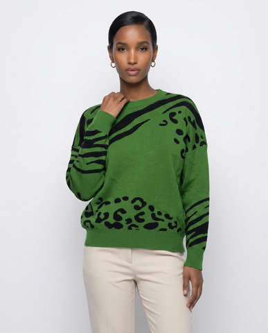 Lush Green Animal Clash Sweater