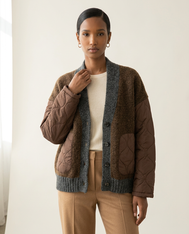 Mixed-Media Knit & Quilted Jacket