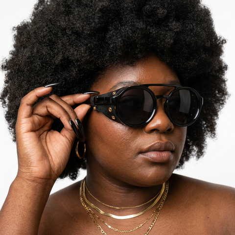 Adventurous Leather Round Sunglasses