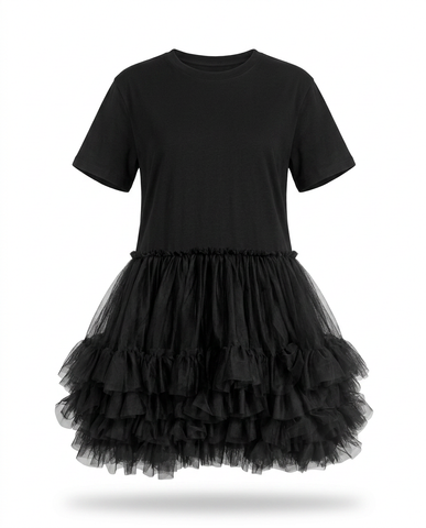 Radiant Mesh Ruffle Mini Dress
