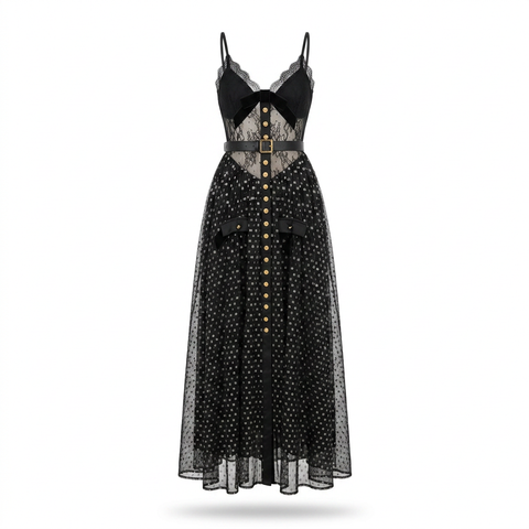 Audacious Polka Dot Mesh Maxi Dress