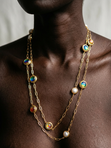 Magnetic Gold Beaded Pearl Necklace