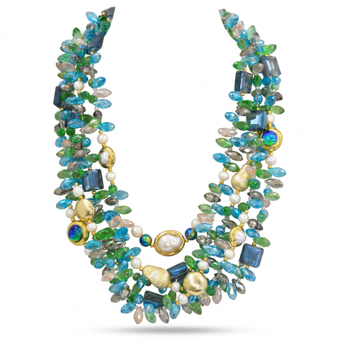 Vibrant Multi-Strand Crystal Pearl Choker