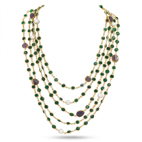 Mystic Gold Pearl Beaded Layered Necklace