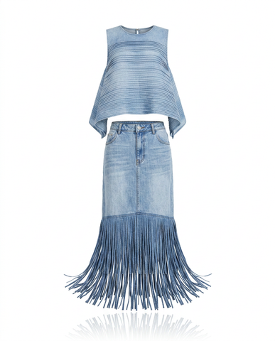 Wild Heart Denim Fringe Two-Piece Set