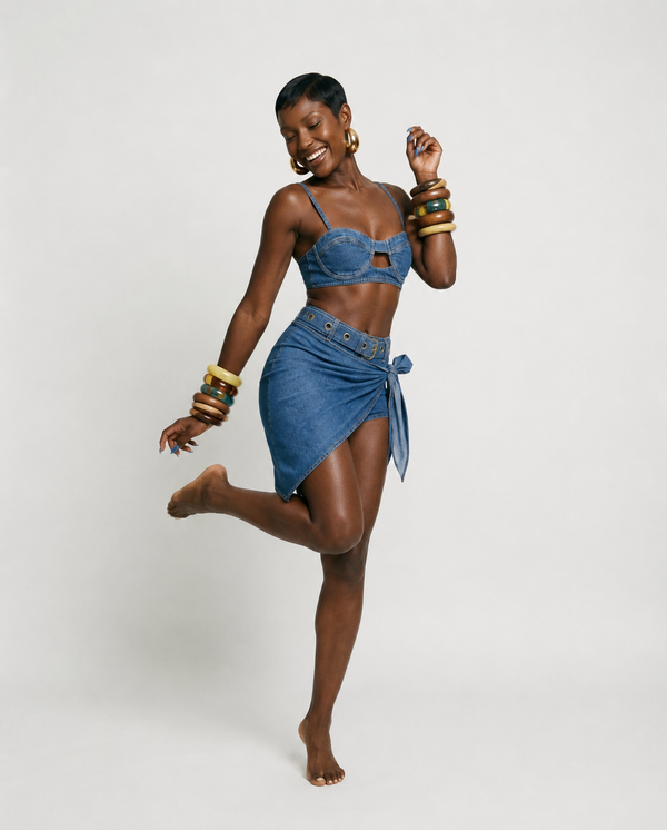 Audacious Denim Strappy Bikini Set