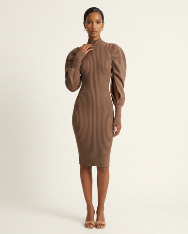 Espresso Knit Sculpted Sleeve Dress