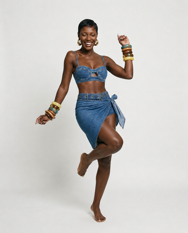 Audacious Denim Strappy Bikini Set