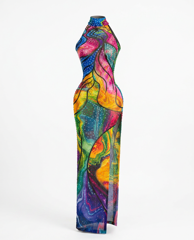 Prismatic Rhinestone Maxi Dress