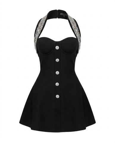 Black Crystal Bodycon A-Line Dress
