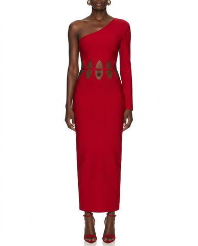 Crimson One Shoulder Gown