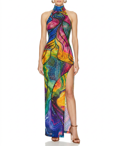 Prismatic Rhinestone Maxi Dress
