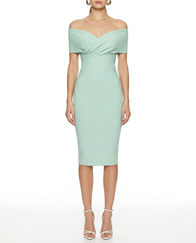 Blue Sky Off Shoulder Bandage Dress