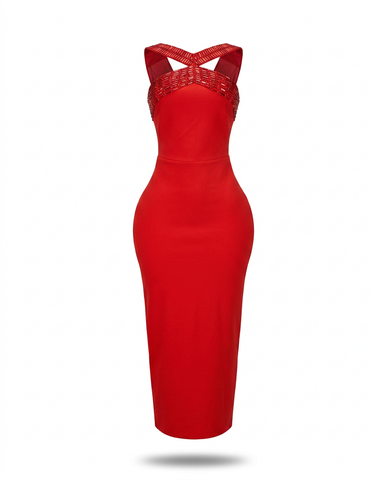 Ivory & Gold Rhinestone Midi Dress