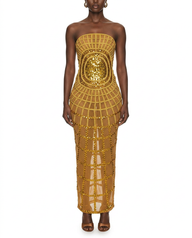 Black & Gold Sequin Maxi Dress
