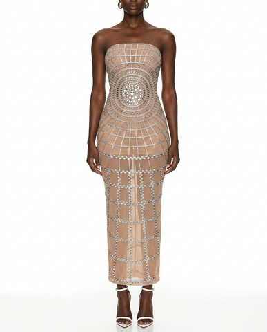 Ember Stripe Strapless Gown