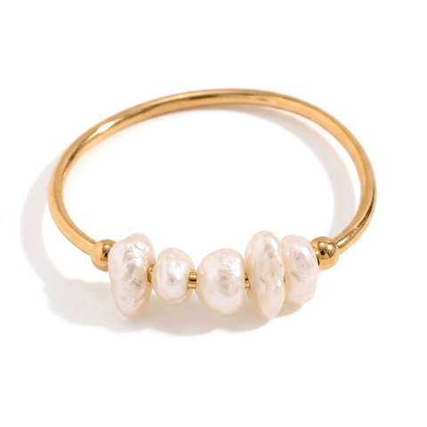 Elegant Gold Pearl Stacking Ring