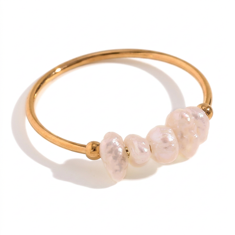 Elegant Gold Pearl Stacking Ring