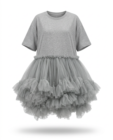 Radiant Mesh Ruffle Mini Dress