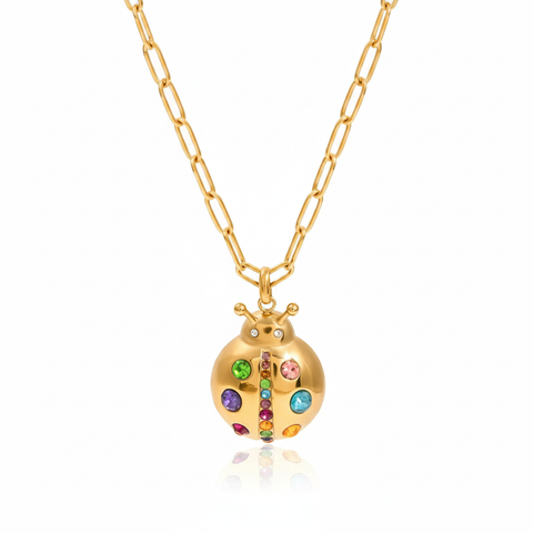 Vibrant Gold Zircon Ladybug Pendant Necklace