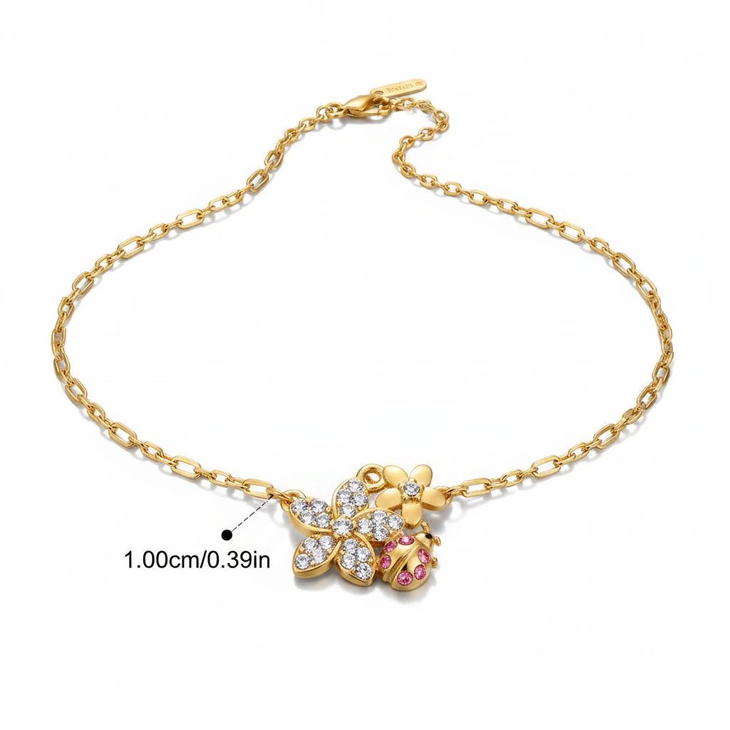 Vibrant Gold Zircon Ladybug Pendant Necklace