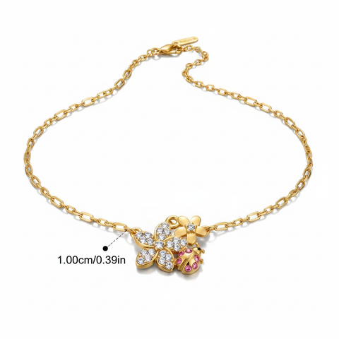 Vibrant Gold Zircon Ladybug Pendant Necklace
