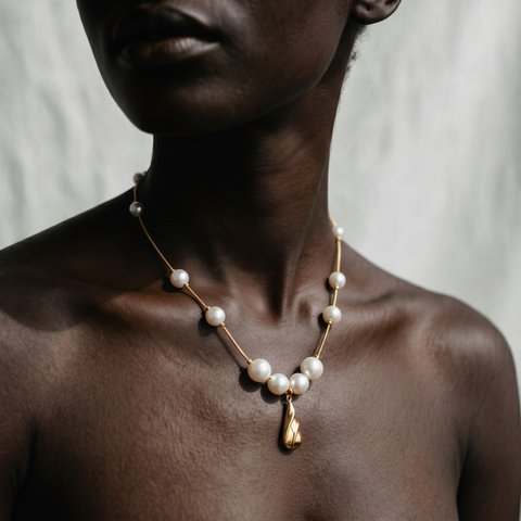 Celestial Gold Pearl Pendant Necklace