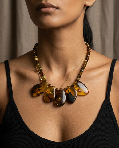 Grounded Natural Amber Beaded Necklace