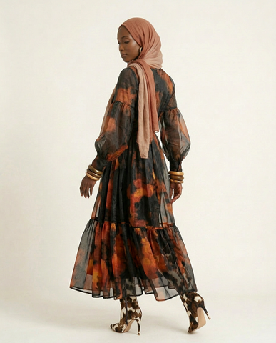 Magnetic Printed Colorblock Maxi Dress