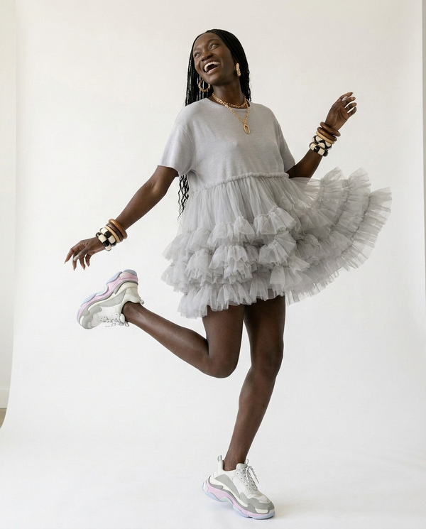 Radiant Mesh Ruffle Mini Dress