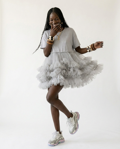 Radiant Mesh Ruffle Mini Dress