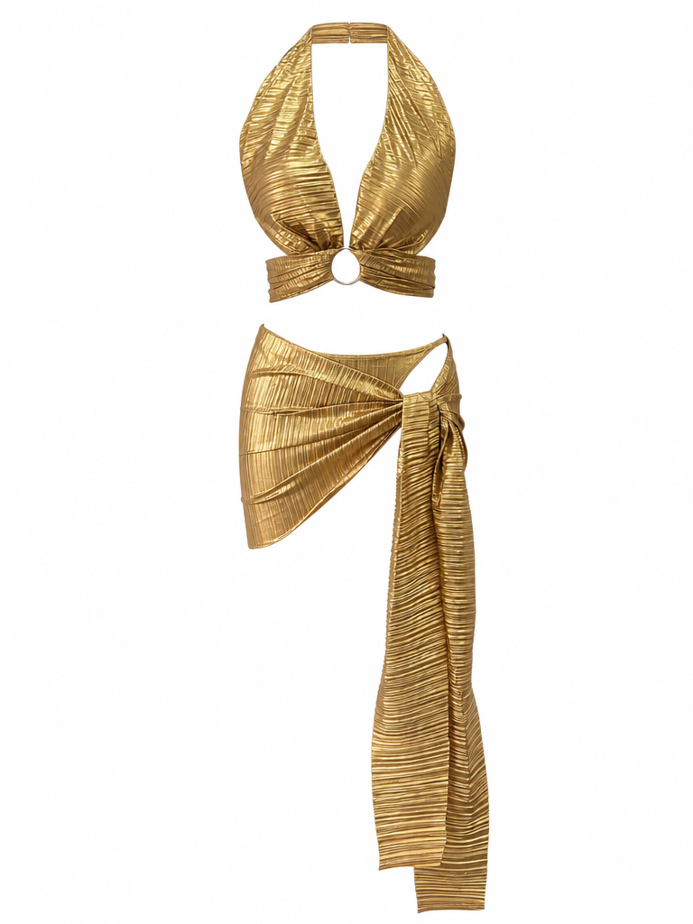 Golden Halter Cutout Swimsuit