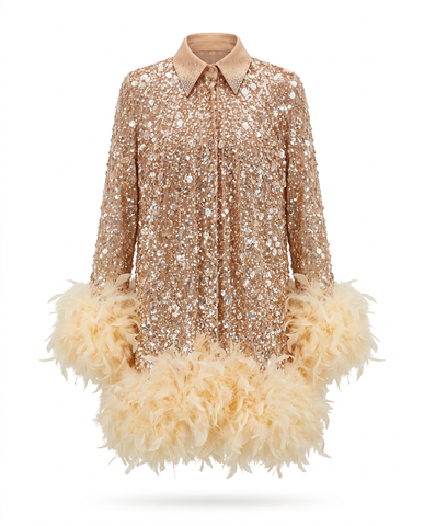 Luminous Sequin Feather Mini Dress