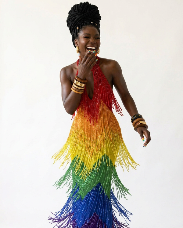 [PRE ORDER] Vibrant Rainbow Fringe Mesh Maxi Dress