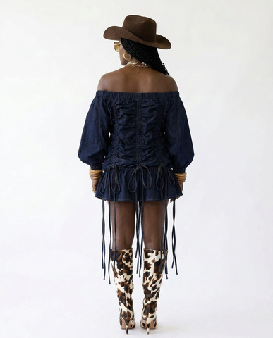 Brave Ruched Denim Mini Dress