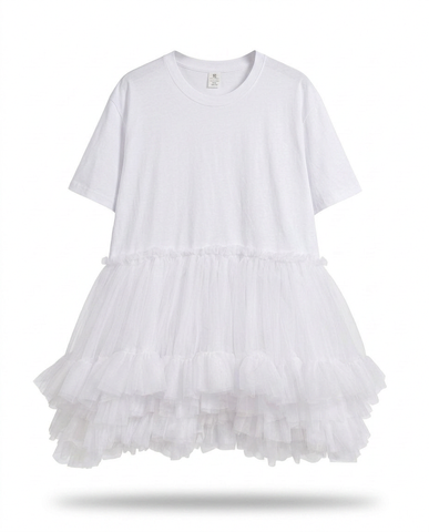 Radiant Mesh Ruffle Mini Dress