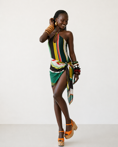 Audacious Multi-Stripe Halter Swimsuit