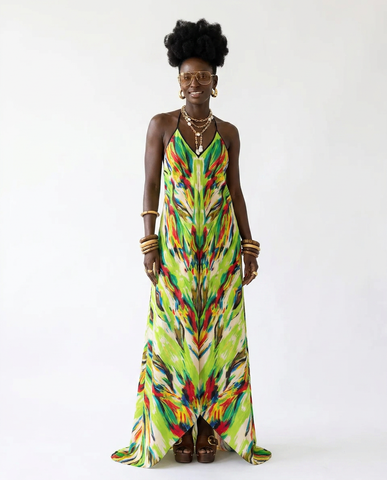 Vibrant Printed Halter Maxi Dress