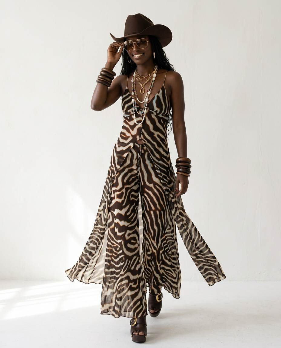 Final Sale Striped Chiffon Two-Piece Set
