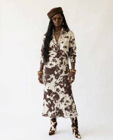 Untamed Printed Satin Midi Skirt